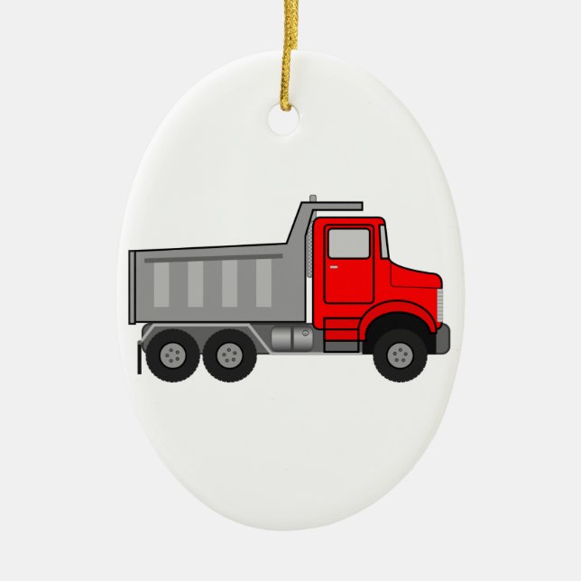 Red and Grey/Grey Cartoon Dump Truck Ceramic Ornament (Front)