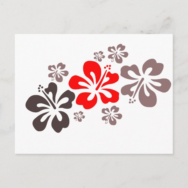 Red and Grey Hibiscus Postcard (Front)