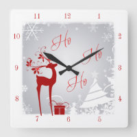 Red and Grey Ho Ho Ho Christmas Clock with Deer