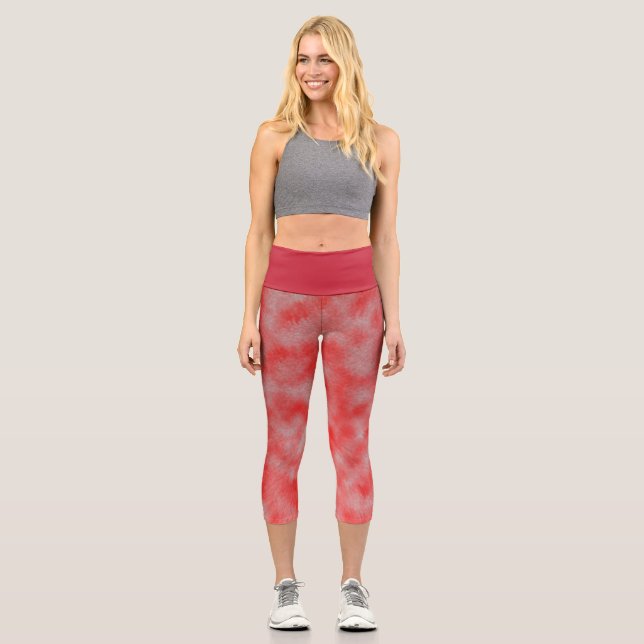 Red and grey homogeneous, High Waisted Capris (Front)