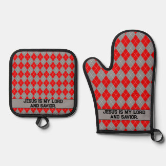 Red And Grey Jesus Is My Saviour  Oven Mitt & Pot  Oven Mitt & Pot Holder Set