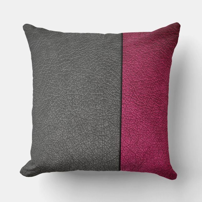 Red and Grey Leather Throw Pillow (Front)