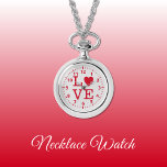 Red and grey Love Necklace Watch<br><div class="desc">Necklace Watch gift.
With the word 'love' and a heart shape replacing the letter O.
Red and grey.</div>