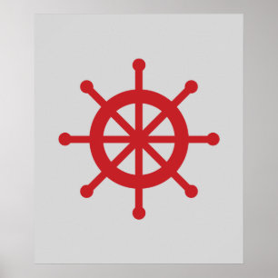 Red and Grey Nautical Ship Wheel Poster