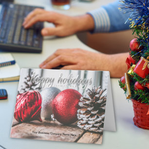 Red and Grey Ornaments Corporate Christmas Holiday Card