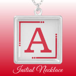 Red and grey personalized initial silver plated necklace<br><div class="desc">Personalized necklace /  pendant.
Add your initial.
Colour scheme: red and grey</div>