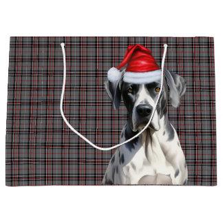 Red and Grey Plaid Great Dane Dog Lover Holiday Large Gift Bag