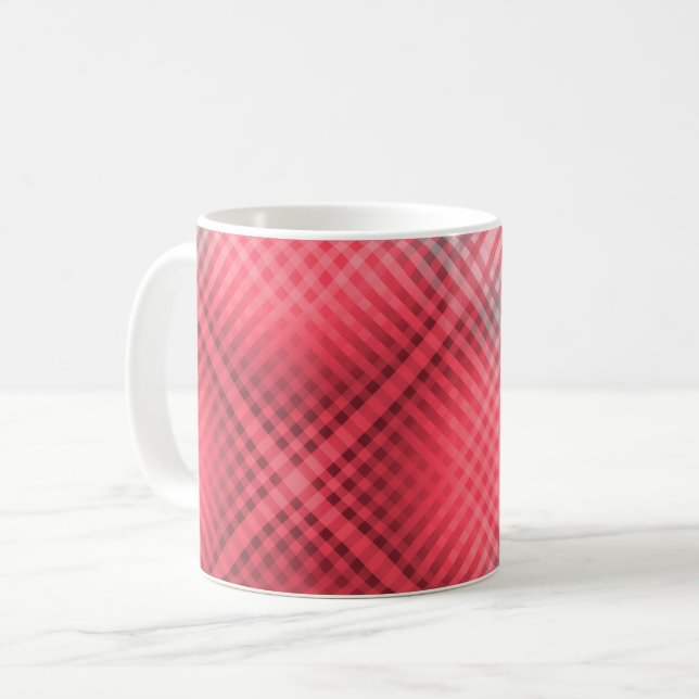 Red and grey plaid grunge coffee mug (Front Left)