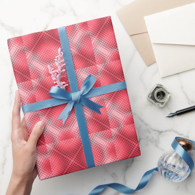 Red and grey plaid grunge  wrapping paper (Gifting)
