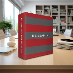 Red and Grey Rugby Stripes with Custom Name Binder
