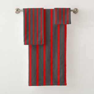 Red and Grey Stripes Bath Towel Set