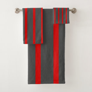 Red and Grey Stripes Bath Towel Set