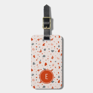 Red and grey terrazzo monogram   luggage tag