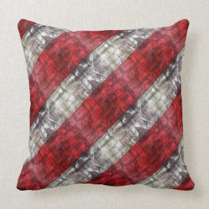 Red And Grey Textured Stripes Throw Pillow
