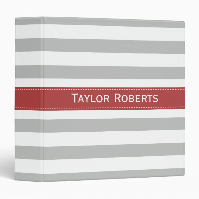 Red and Grey Wide Stripes Pattern Binder (Front/Spine)