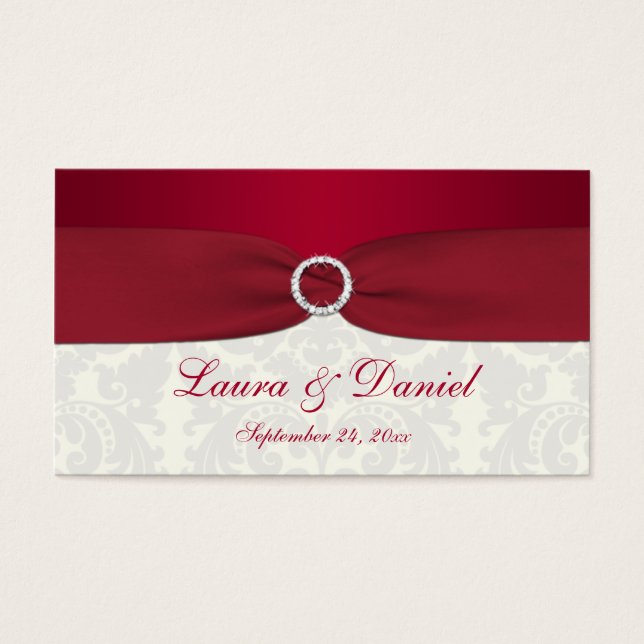 Red and Ivory Damask Wedding Favour Tag (Front)