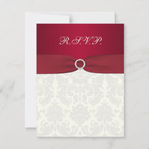 Red and Ivory Damask Wedding Reply Card