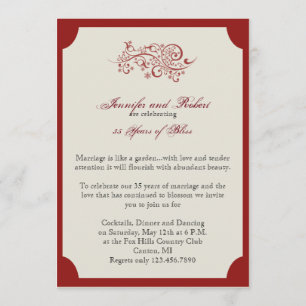 Red and Ivory Filigree Scroll Anniversary Invitation
