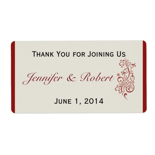 Red and Ivory Filigree Vintage Water Bottle Label Shipping Label