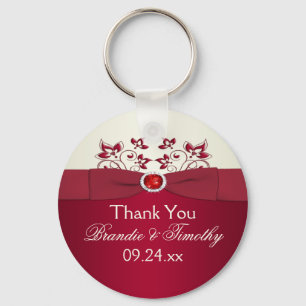 Red and Ivory Floral Wedding Favour Key Chain