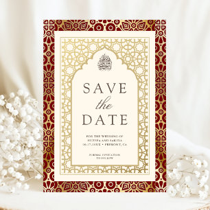 Red and Ivory Islamic Arch Muslim Wedding Save The Date