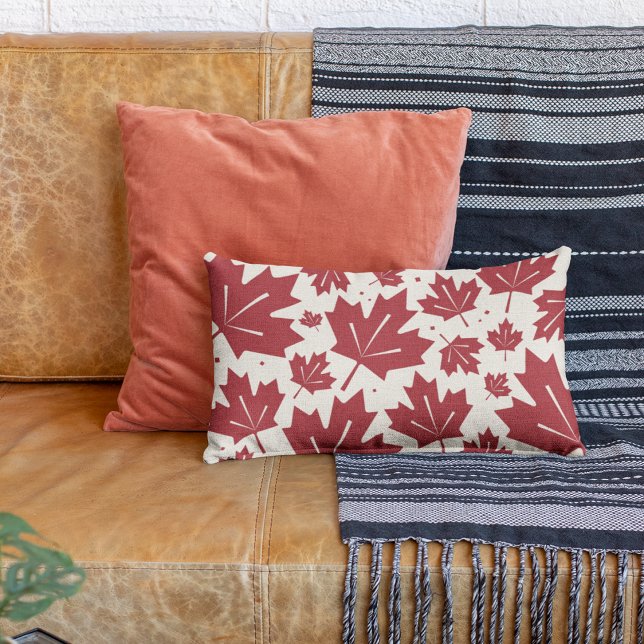 Red and Ivory Maple Leaf Pattern Lumbar Pillow (Creator Uploaded)