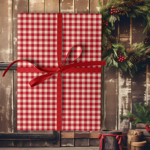 Red and Kraft Country Gingham Christmas  Wrapping Paper