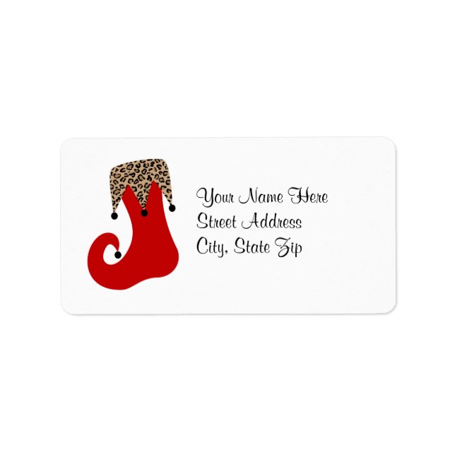 Red and Leopard Christmas Stocking Address Label (Front)