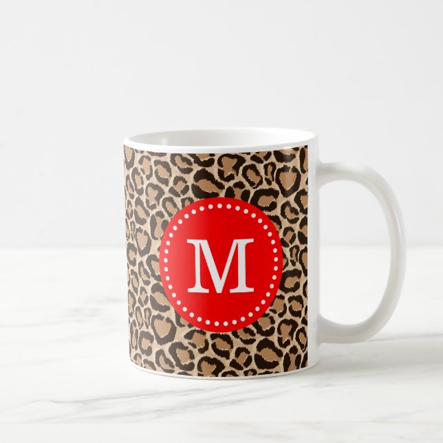 Red and Leopard Print Custom Monogram Coffee Mug (Right)