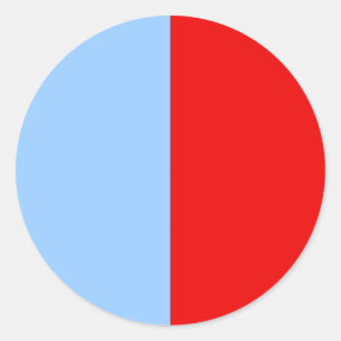 Red and Light Blue Colour Block Classic Round Sticker