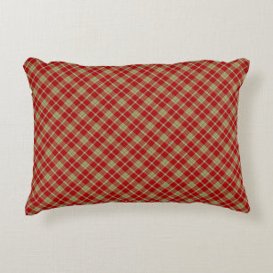 Red and Light Green Rustic Plaid Accent Pillow