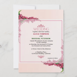Red and light pink Floral Rustic Wedding  Invitation