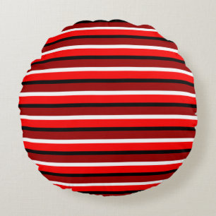 Red And Maroon Red Stripes Pattern Design Round Pillow
