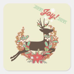 Red and Mint Deer Christmas Holiday Stickers