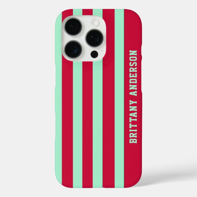 Red and Mint Green  Stripes Pattern Personalized  Case-Mate iPhone Case (Back)