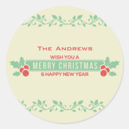 Red and Mint Merry Christmas Customized Stickers