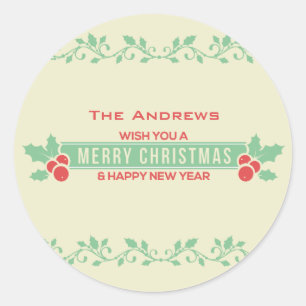 Red and Mint Merry Christmas Customized Stickers