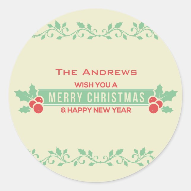 Red and Mint Merry Christmas Customized Stickers (Front)
