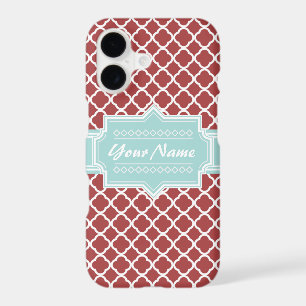Red and Mint Quatrefoil Personalized