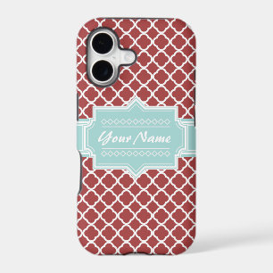 Red and Mint Quatrefoil Personalized