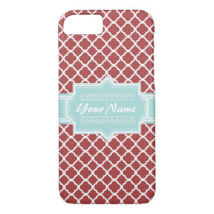 Red and Mint Quatrefoil Personalized Case-Mate iPhone Case