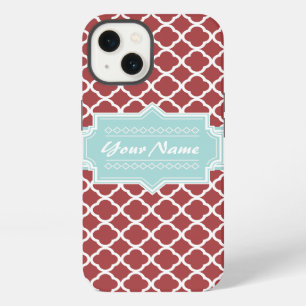Red and Mint Quatrefoil Personalized iPhone 13 Case