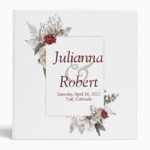 Red and mist watercolor floral wedding 3 ring bi binder