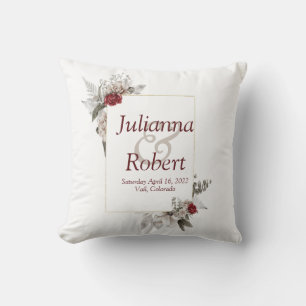 Red and mist watercolor floral   wedding  throw pi pillow
