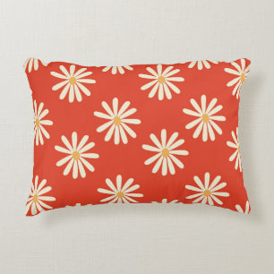 red and mustard 1970's groovy vintage retro floral accent pillow