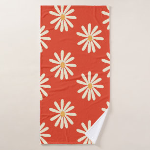 red and mustard 1970's groovy vintage retro floral bath towel