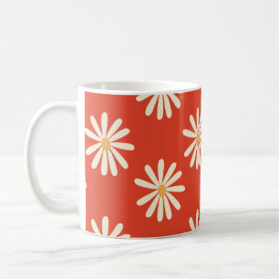 red and mustard 1970's groovy vintage retro floral coffee mug