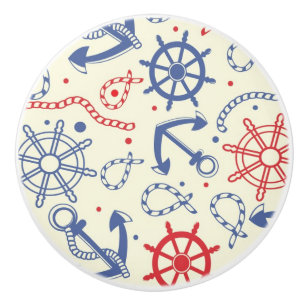 Red and navy background with anchor ceramic knob