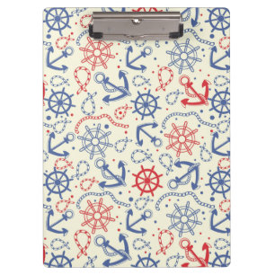 Red and navy background with anchor clipboard