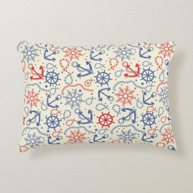 Red and navy background with anchor decorative pillow (Front)